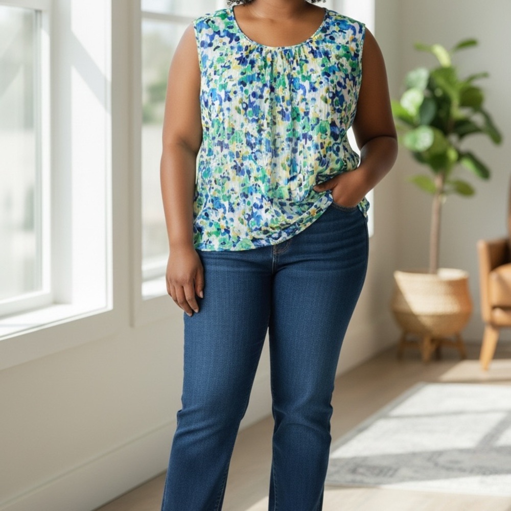 Tahari Arthur S. Levine Sleeveless Semi-Sheer Blouse